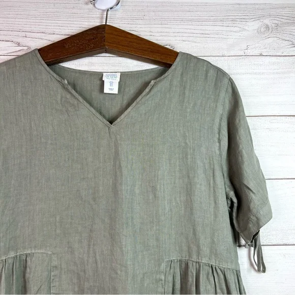 Sigrid Olsen Green Short Sleeve V-Neck Tunic Blouse Linen Lagenlook Size S - Picture 5 of 12